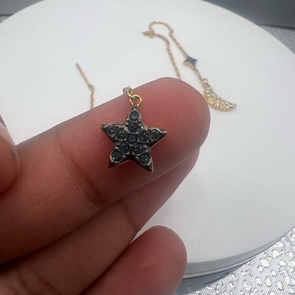 Swarovski Gold and Blue Star Moon Earrings - Picture 5 of 8
